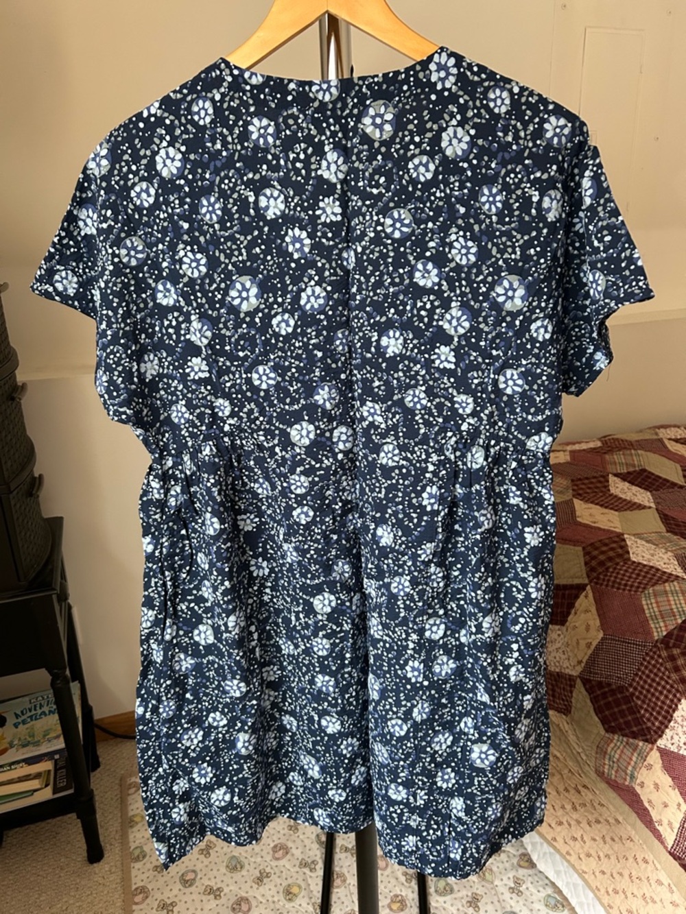 Madewell Button Front V-Neck Floral Mini Dress Blue Large - Picture 3 of 13